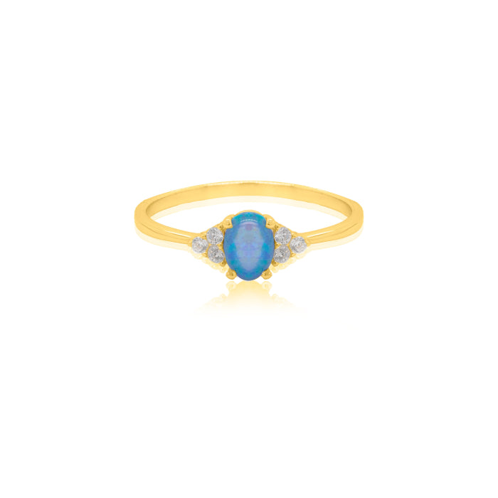 Sterling Silver CZ Blue Opal Ring - 14kt Gold Vermeil