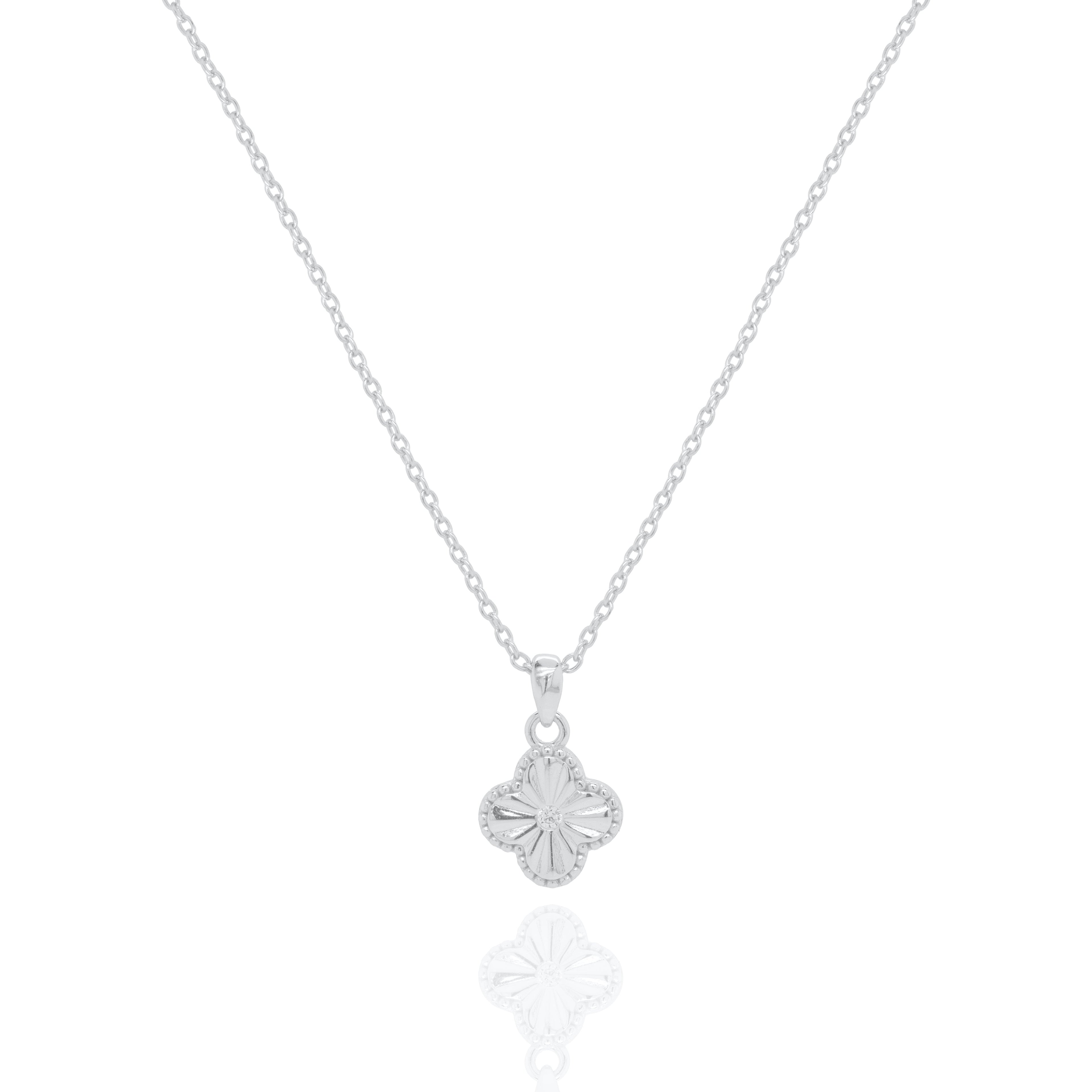Sterling Silver Designer Inspired Center CZ Clover Necklace