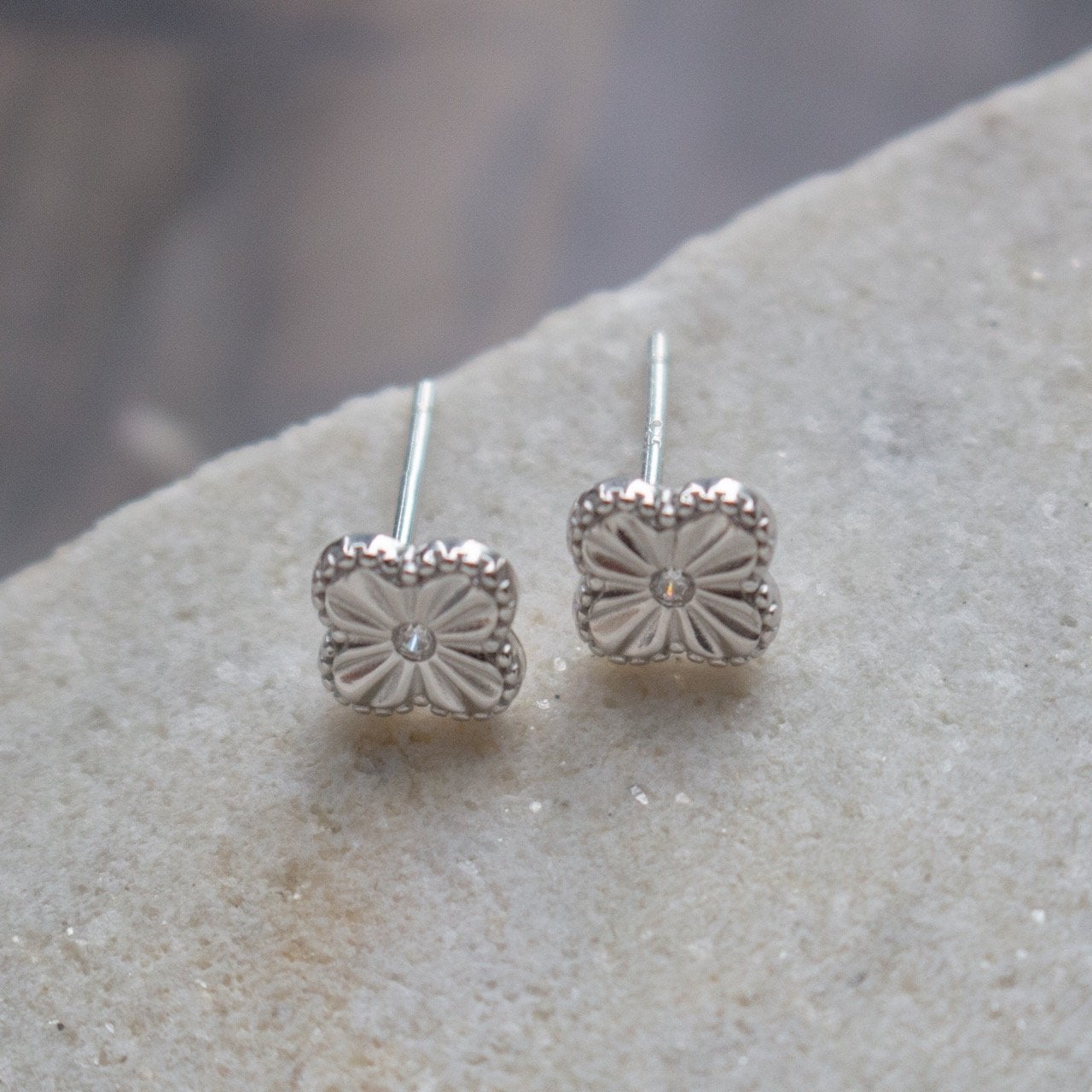 Sterling Silver Clover Stud Earrings