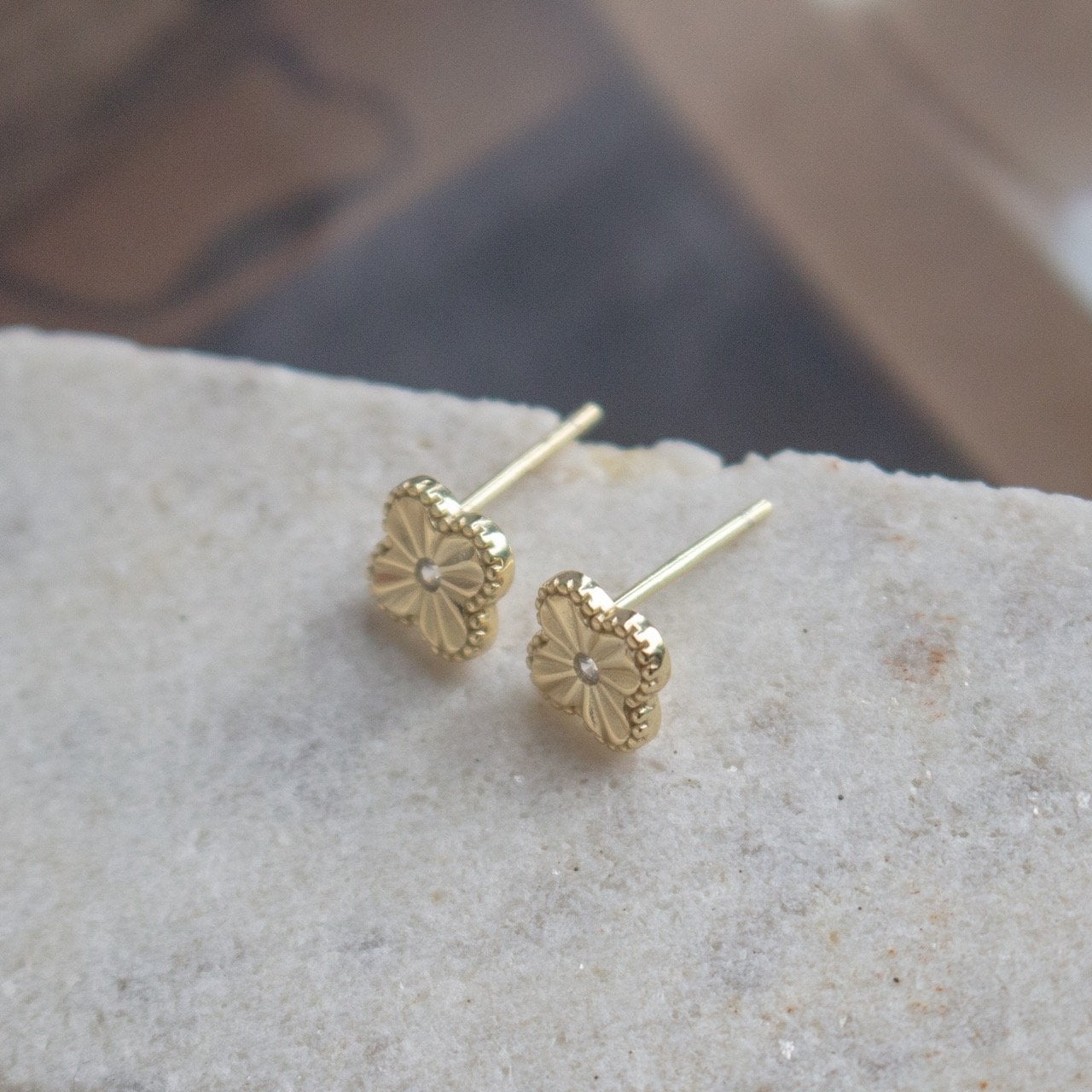 Sterling Silver Clover Stud Earrings - 14kt Gold Vermeil