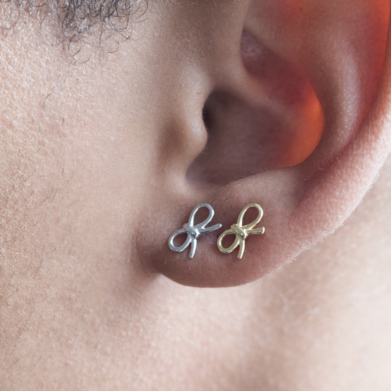 Sterling Silver Dainty Ribbon Bow Stud Earrings