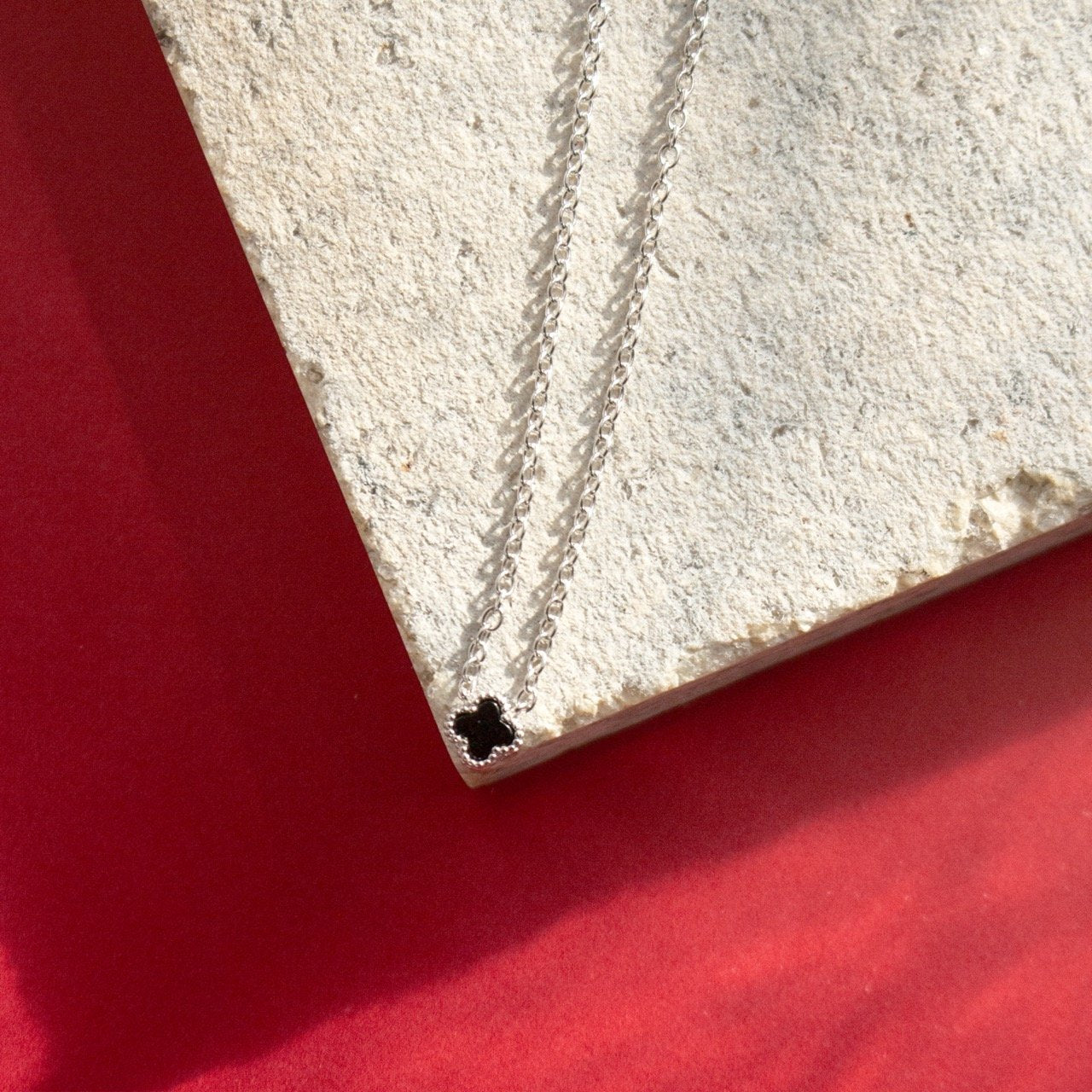 Sterling Silver Designer Inspired Black Agate Clover Necklace