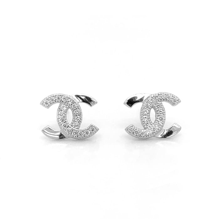 Sterling Silver Designer Cubic Zirconia Stud Earrings