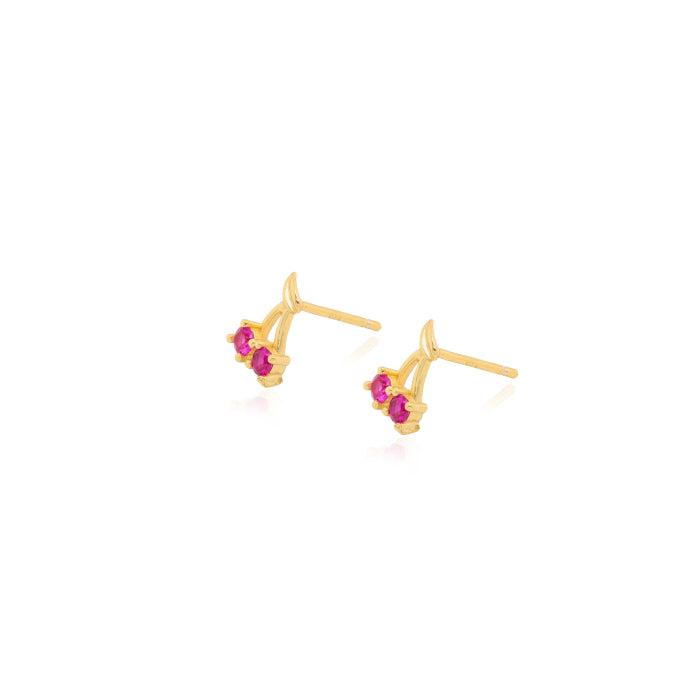 Sterling Silver 14kt Gold Vermeil Red Cherries Stud Earrings