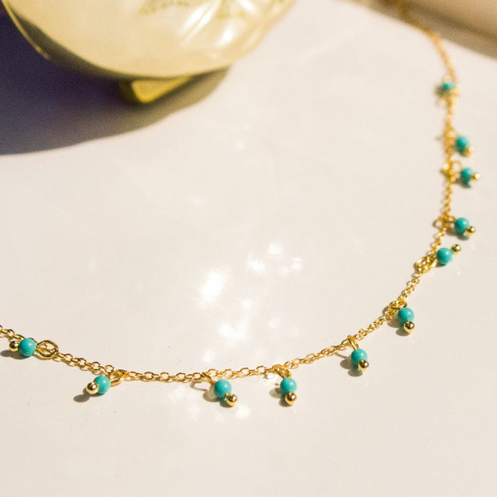 Sterling Silver Anklet with Turquoise Beads - 14kt Gold Vermeil