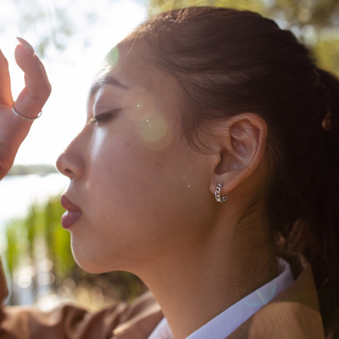 Sterling Silver Curb Chain Huggies