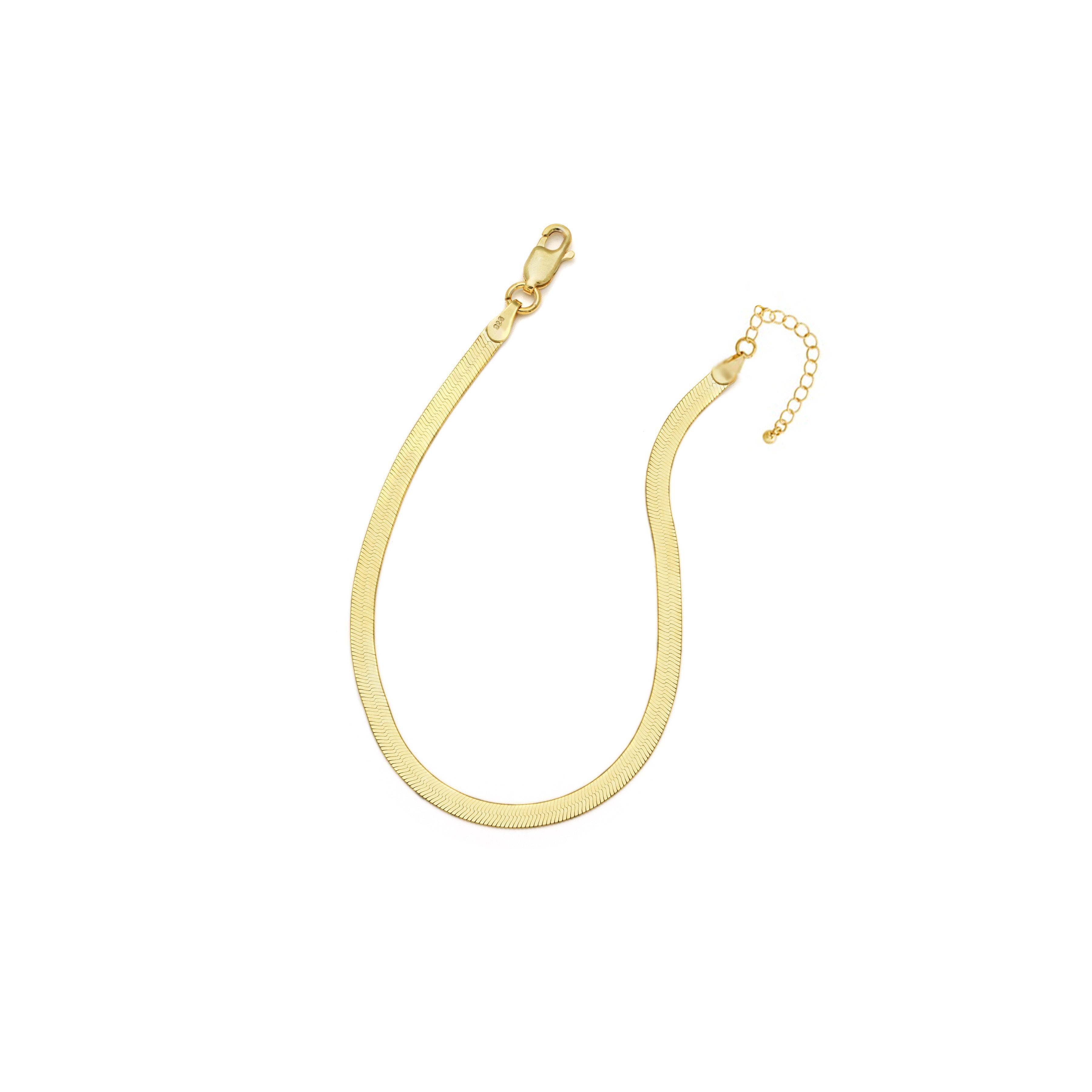 Sterling Silver Herring bone Anklet - 14kt Gold Vermeil