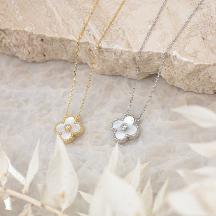 Sterling Silver Mother of Pearl With Center CZ Necklace