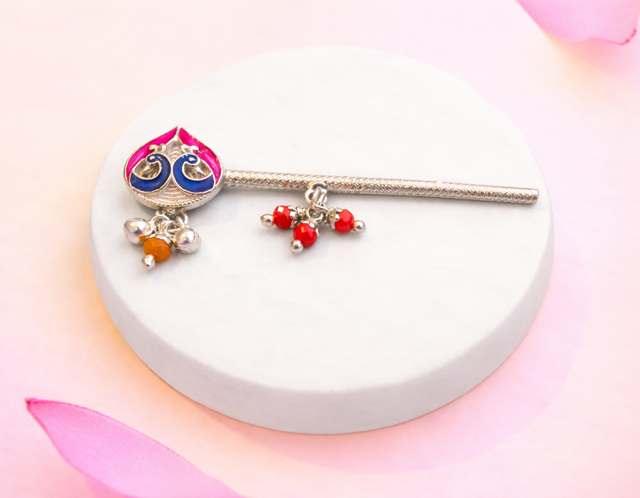 Silver Flute with peacocks and ghungroo