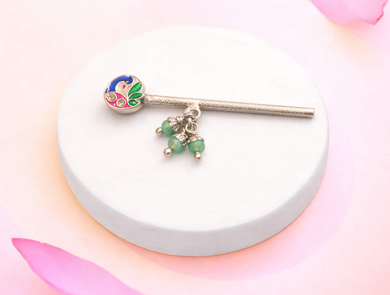 Silver Flute with peacock and ghungroo