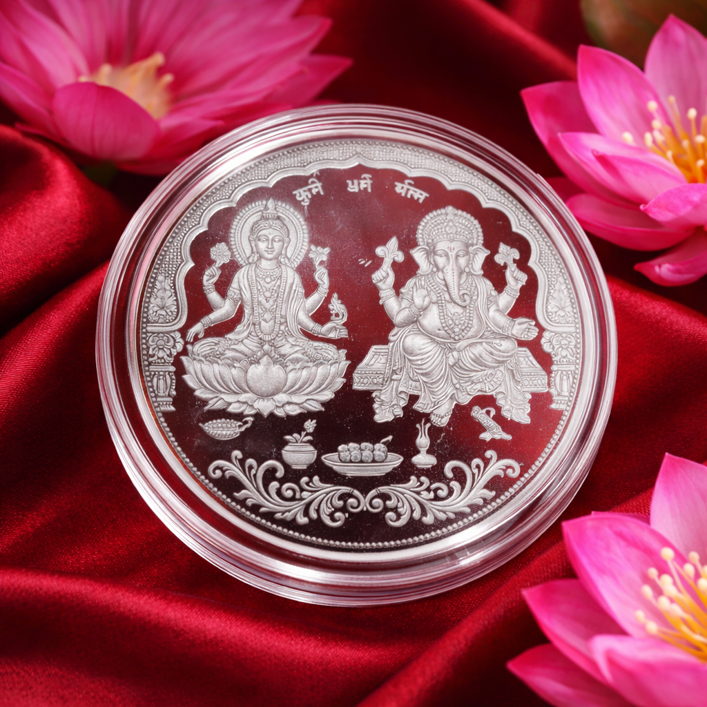 999 Silver Goddess Lakshmi and Lord Ganesh Coin - 25 g