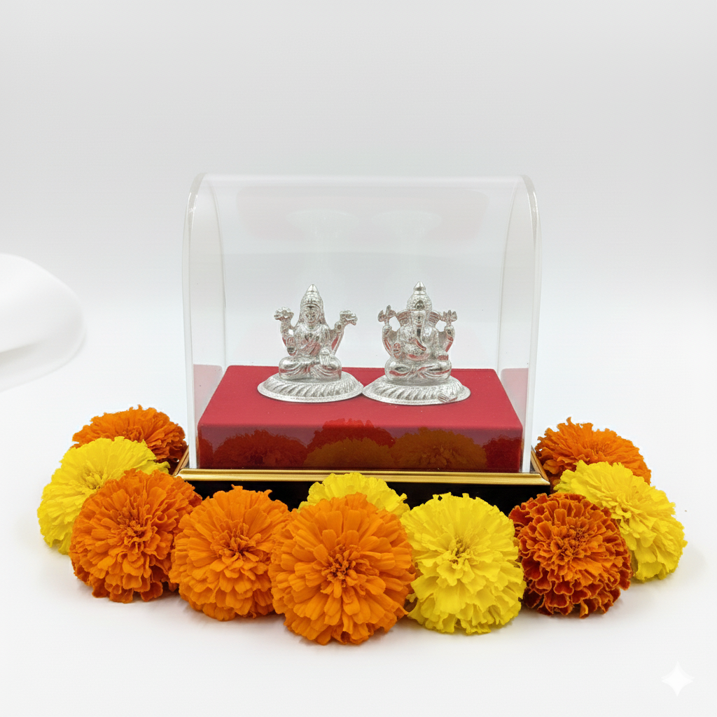 Silver Shri Ganesh-Laxmi Idol