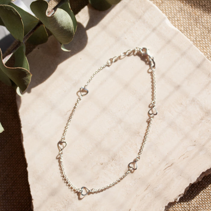 Sterling Silver Open Heart Anklet