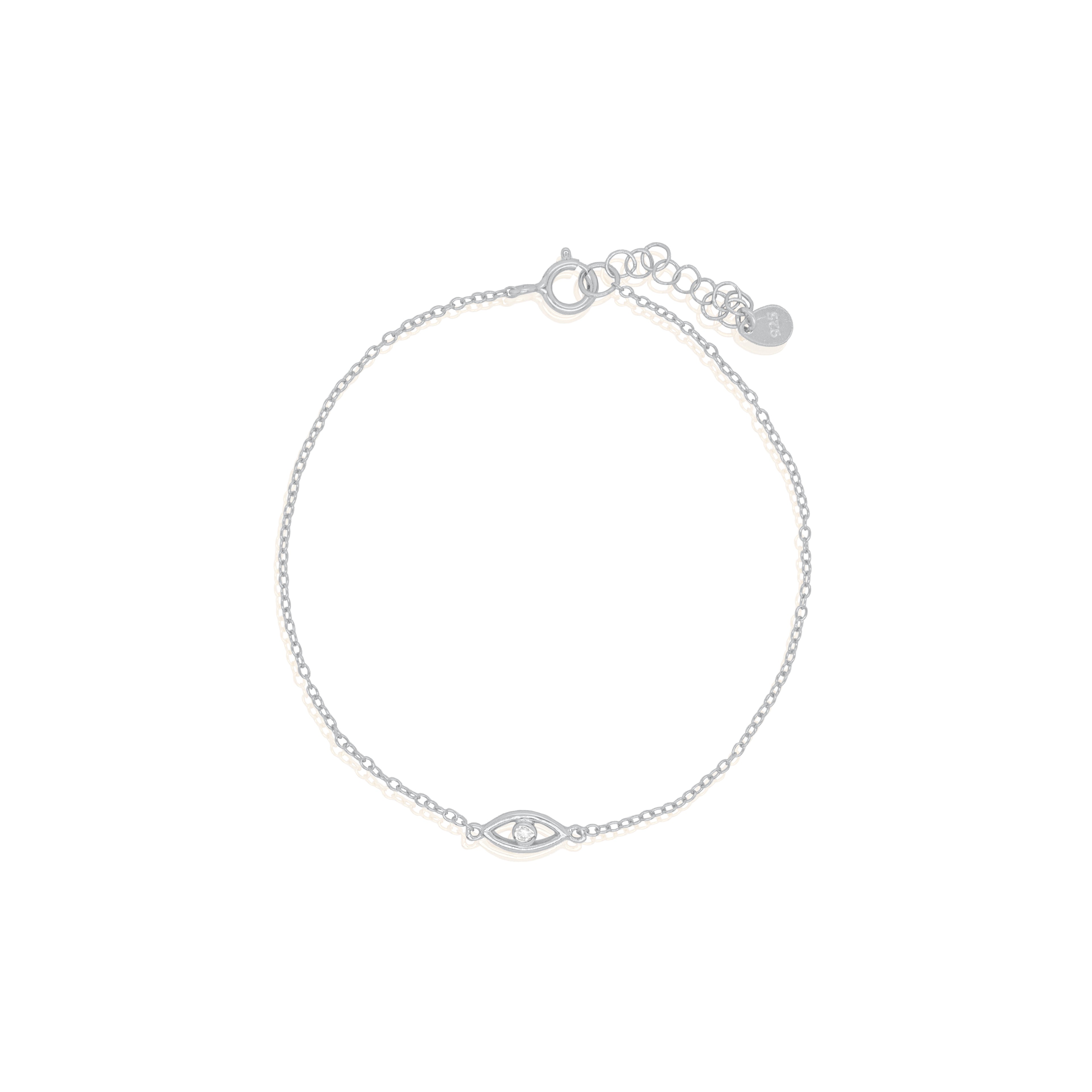 Sterling Silver CZ Cutout Evil Eye Bracelet