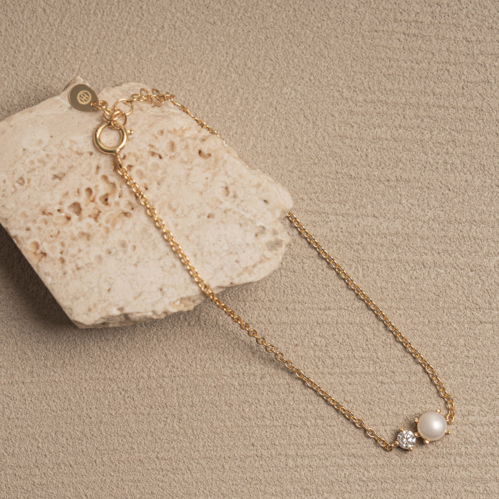 Sterling Silver Toi Et Moi Freshwater Pearl Cz Bracelet - 14kt Gold Vermeil