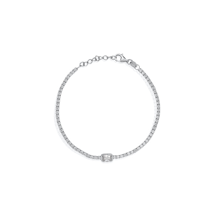 Sterling Silver CZ Bezel Set Rectangle Cut Tennis Bracelet