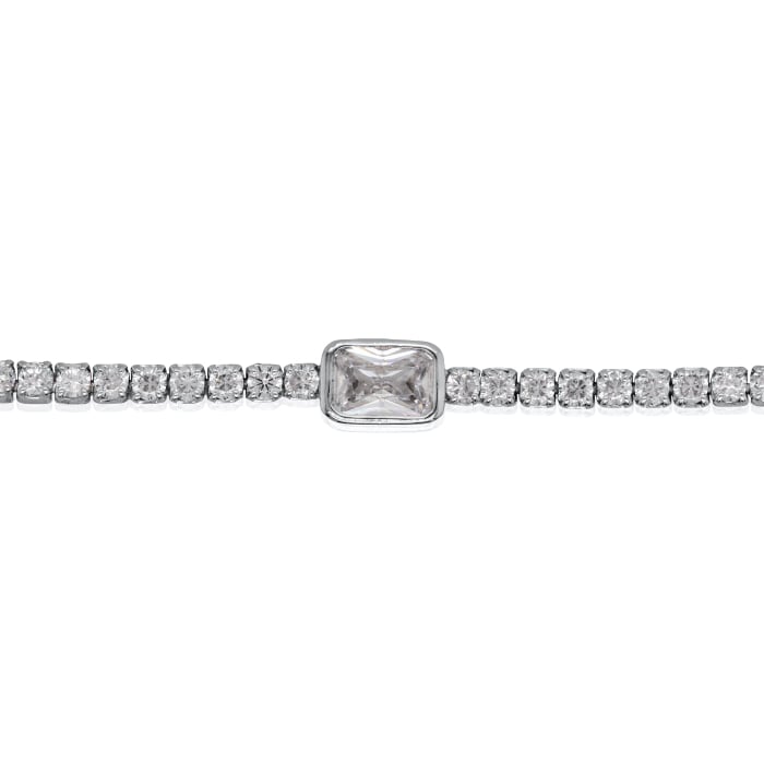 Sterling Silver CZ Bezel Set Rectangle Cut Tennis Bracelet