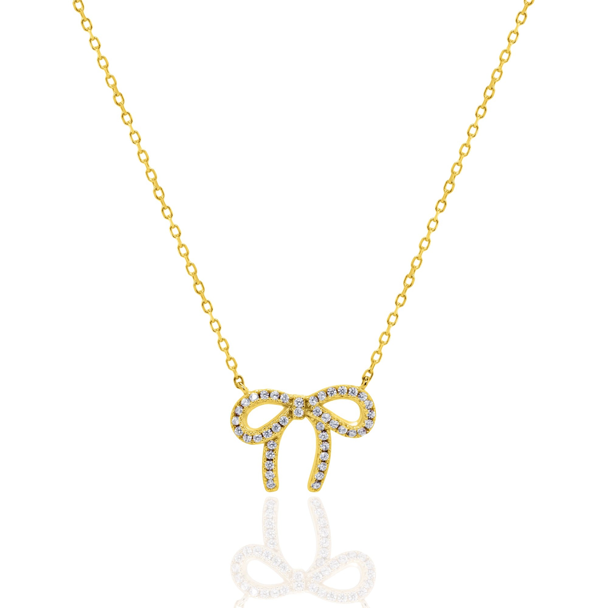 Sterling Silver 14kt Gold Vermeil CZ Ribbon Bow Necklace