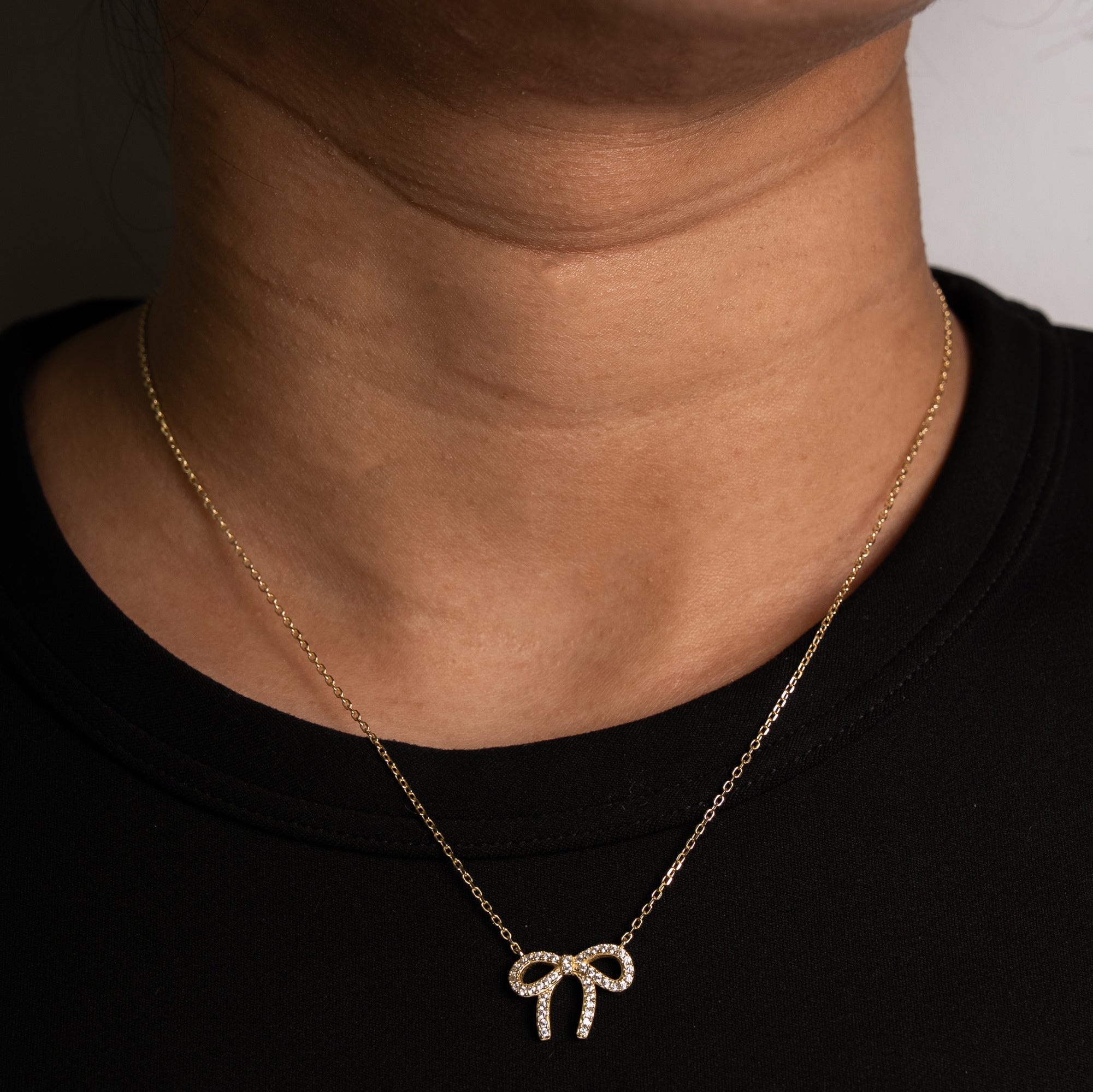 Sterling Silver 14kt Gold Vermeil CZ Ribbon Bow Necklace