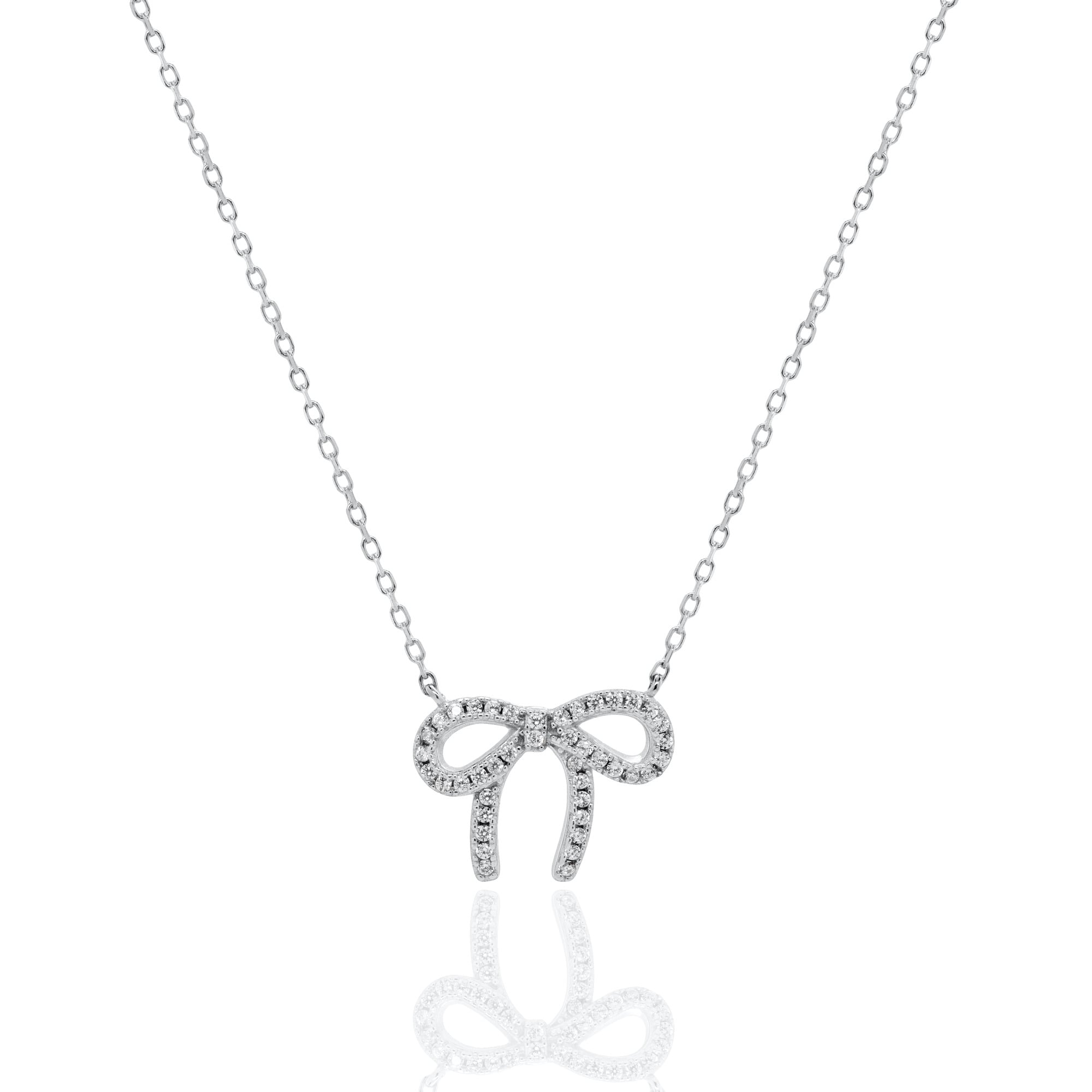 Sterling Silver CZ Ribbon Bow Necklace