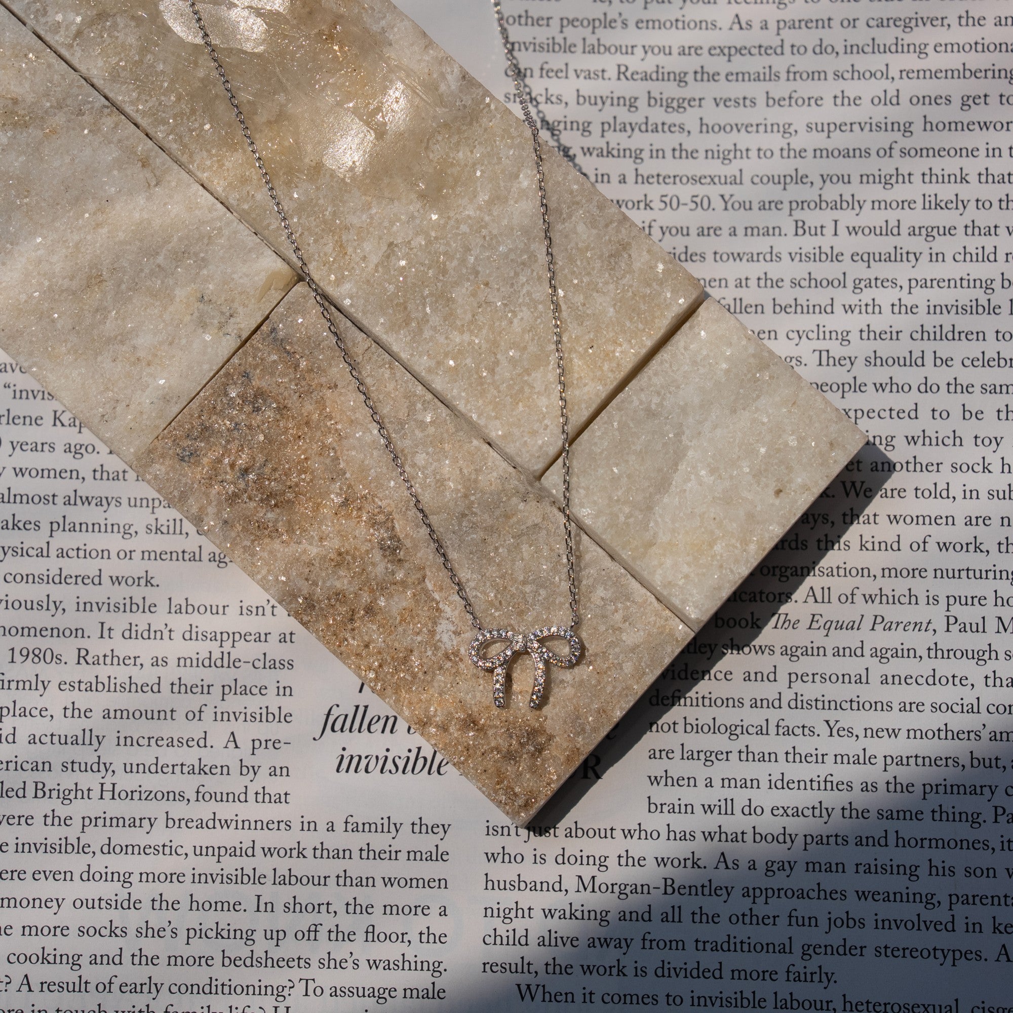 Sterling Silver CZ Ribbon Bow Necklace