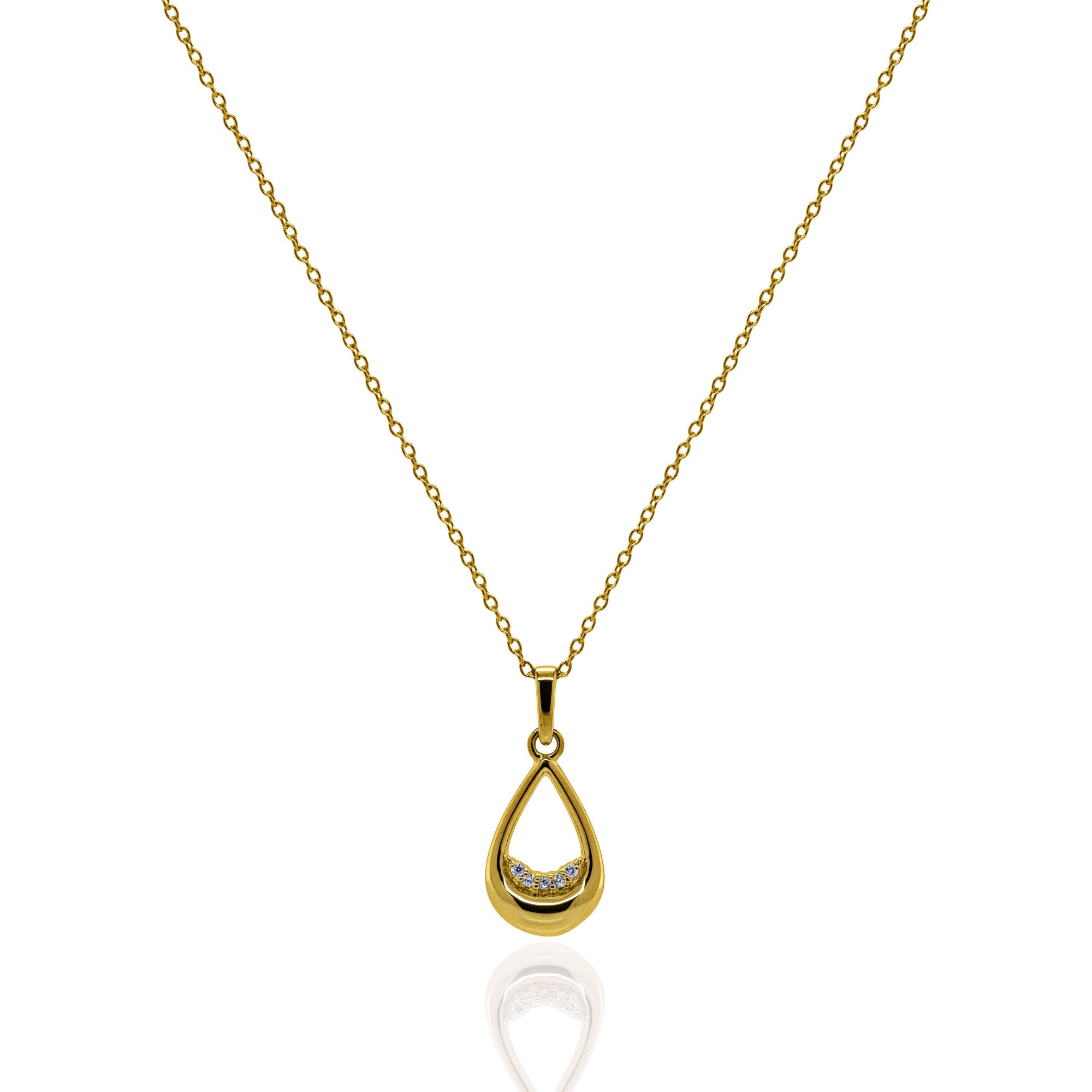 Sterling Silver 14kt Gold Vermeil Cz Teardrop Pendant Necklace