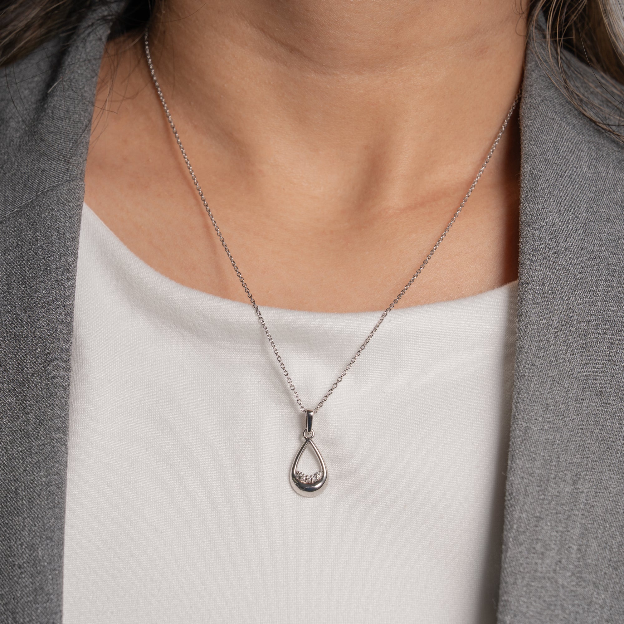 Sterling Silver Cz Teardrop Pendant Necklace