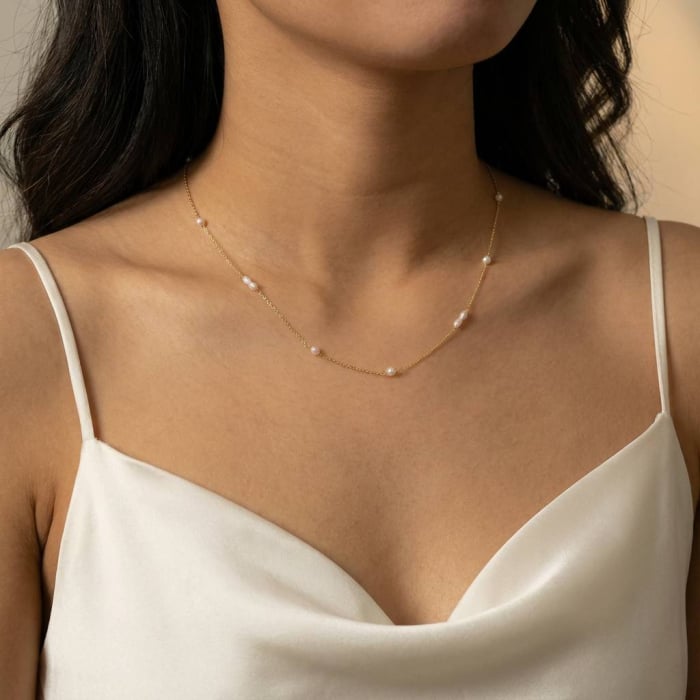 Sterling Silver 14kt Gold Vermeil Freshwater Pearl Necklace