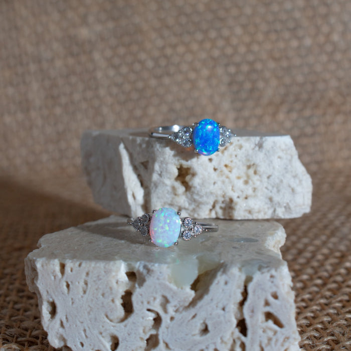 Sterling Silver CZ White Opal Ring