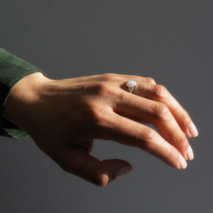 Sterling Silver CZ White Opal Ring