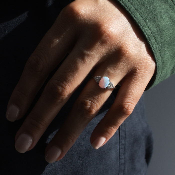 Sterling Silver CZ White Opal Ring