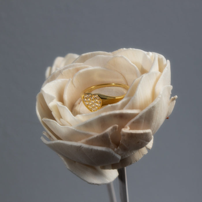 Sterling Silver 14kt Gold Vermeil CZ Heart Signet Ring