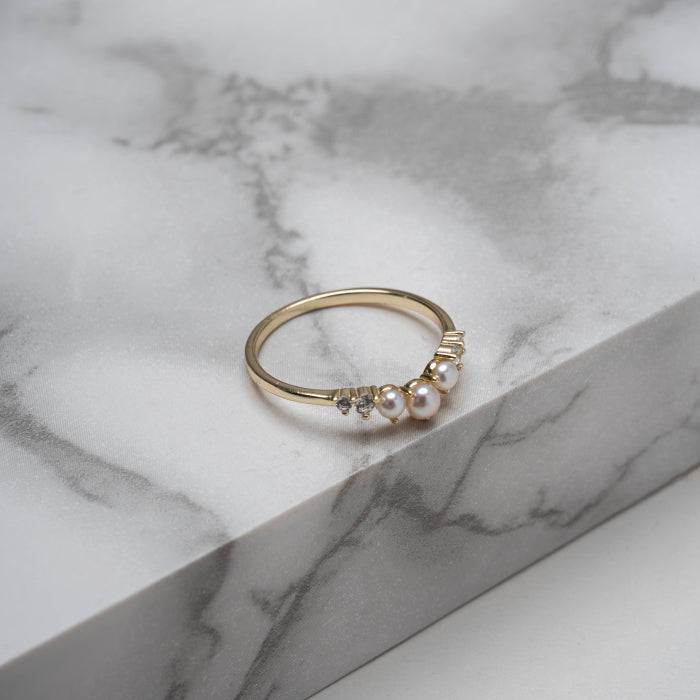 Sterling Silver CZ Freshwater Pearl Ring - Gold Vermeil