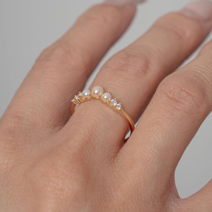 Sterling Silver CZ Freshwater Pearl Ring - Gold Vermeil