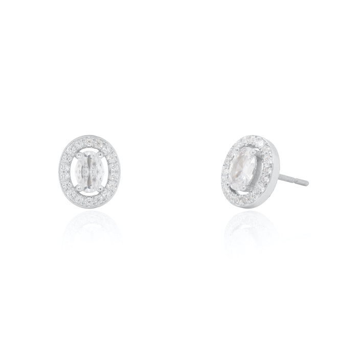 Sterling Silver Halo Cubic Zirconia Studs