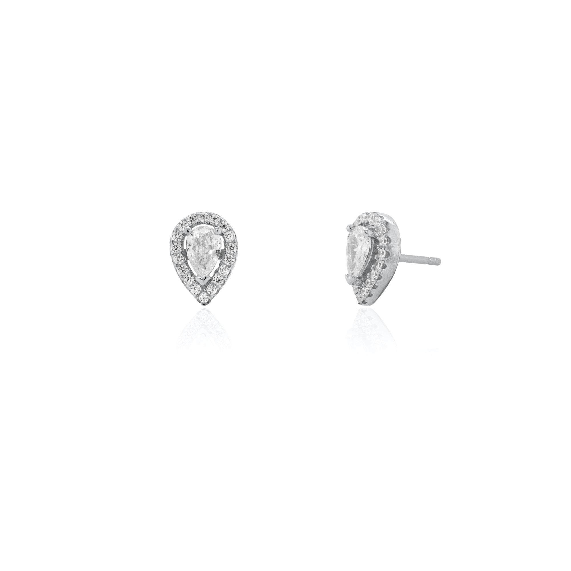 Sterling Silver Halo Teardrop Stud Earrings