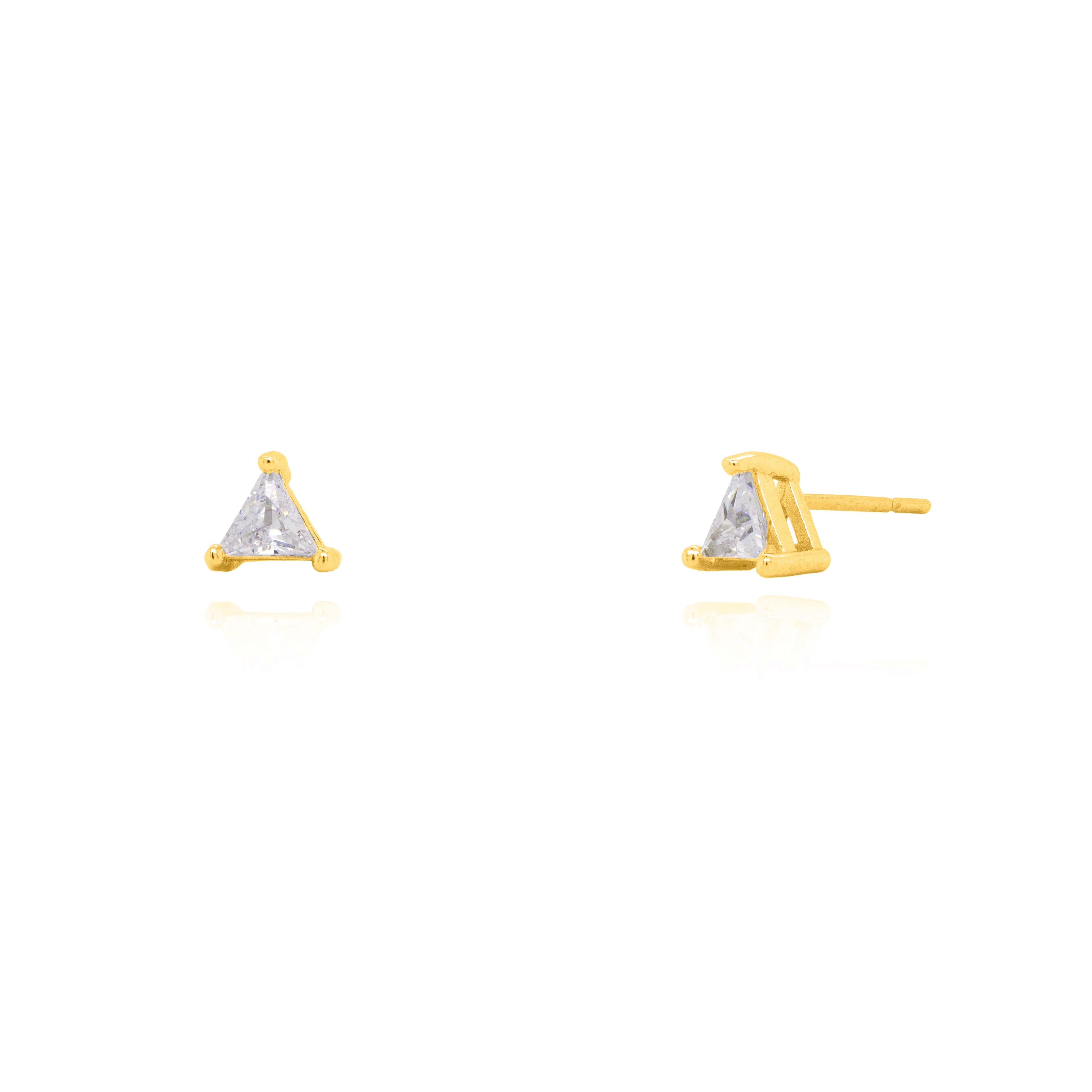 Sterling Silver Cubic Zirconia Mini Triangle Studs - 14kt Gold Vermeil