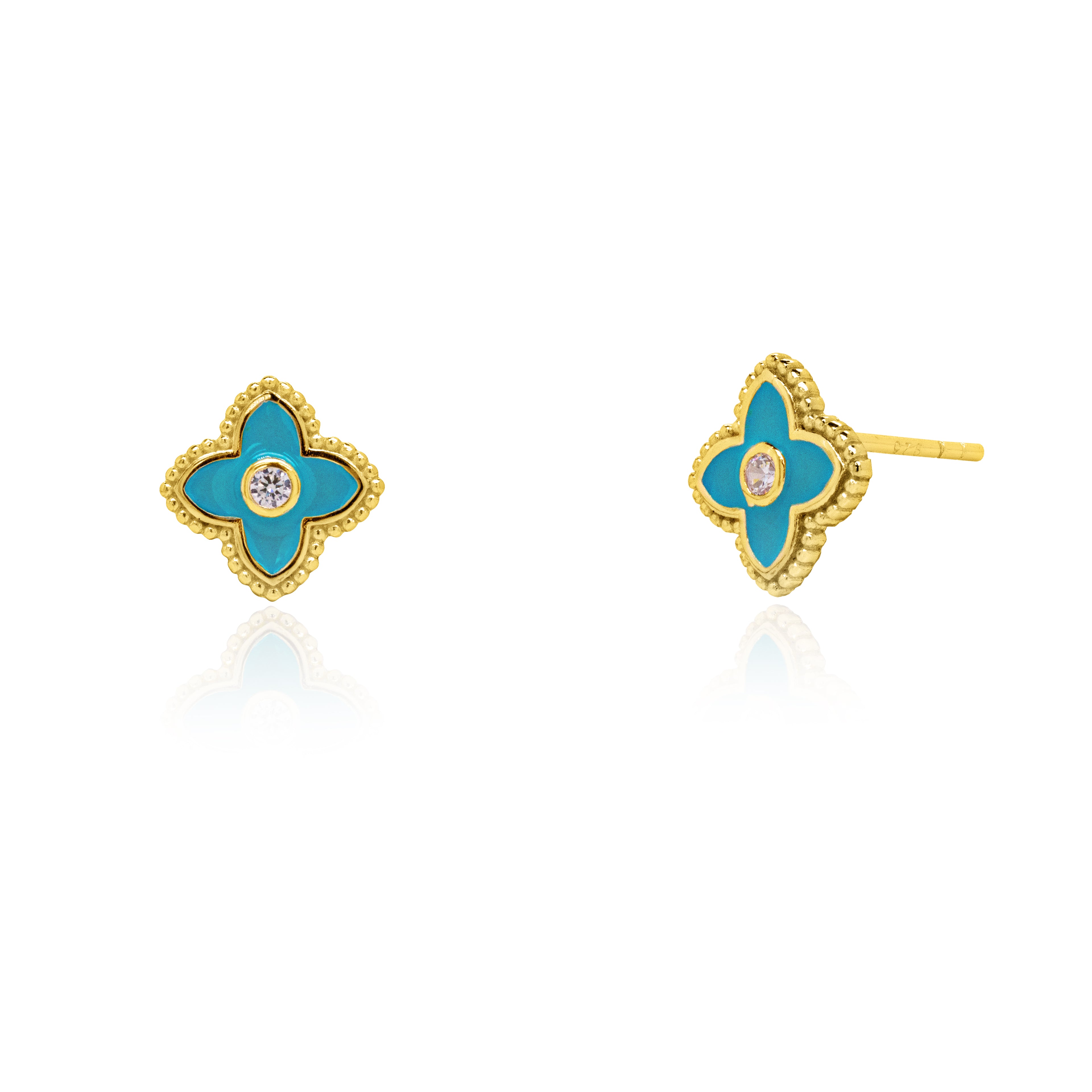 Sterling Silver Clover Stud Earrings (Turquoise)