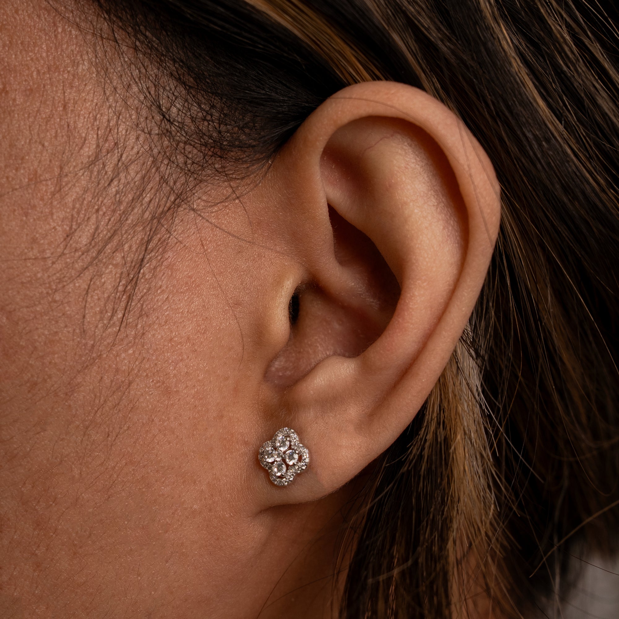 Sterling Silver Clover Stud Earrings