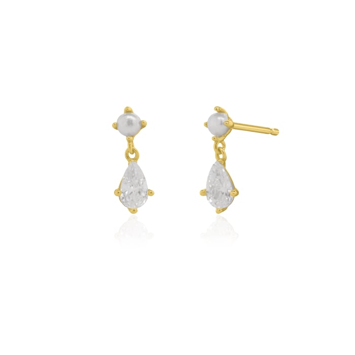 Sterling Silver Freshwater & Pearl Cut Drop Stud Earrings - 14kt Gold Vermeil